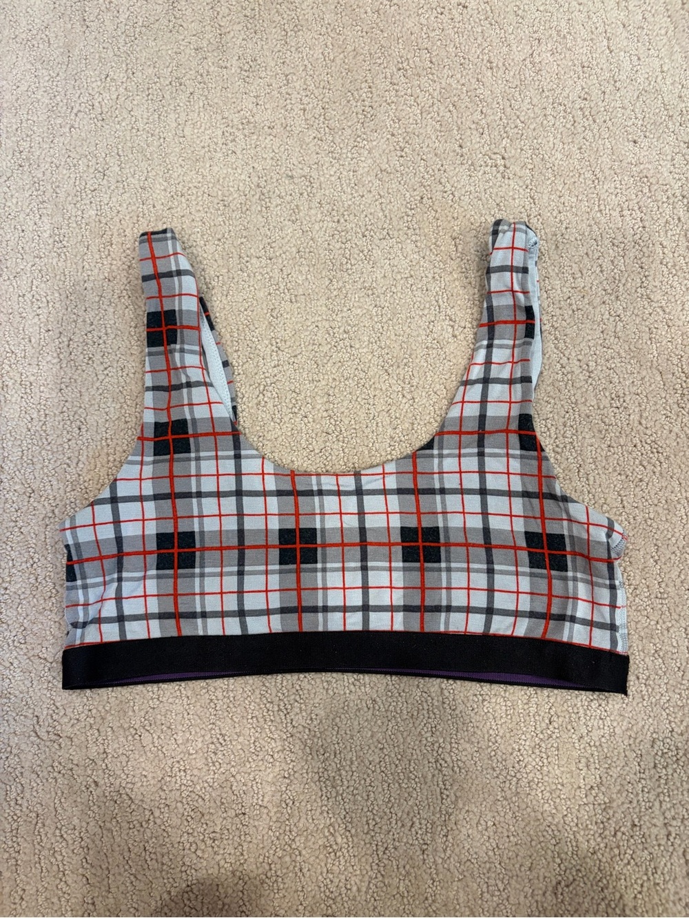MeUndiesPlaid Scoop Neck Bralette in Gray and Red Plaid